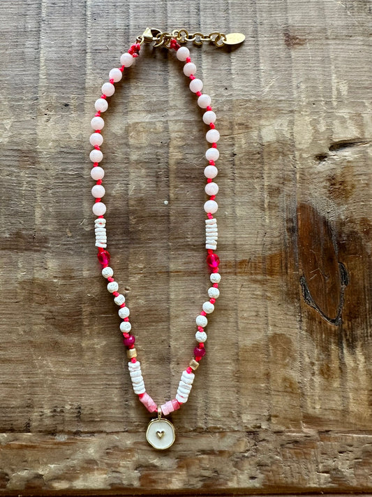 Limited Edition Pink Delight with a Golden Heart Pendant necklace