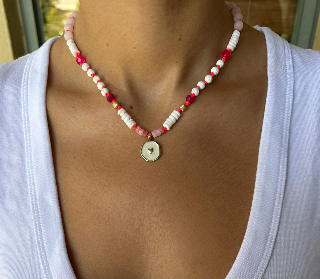 Limited Edition Pink Delight with a Golden Heart Pendant necklace