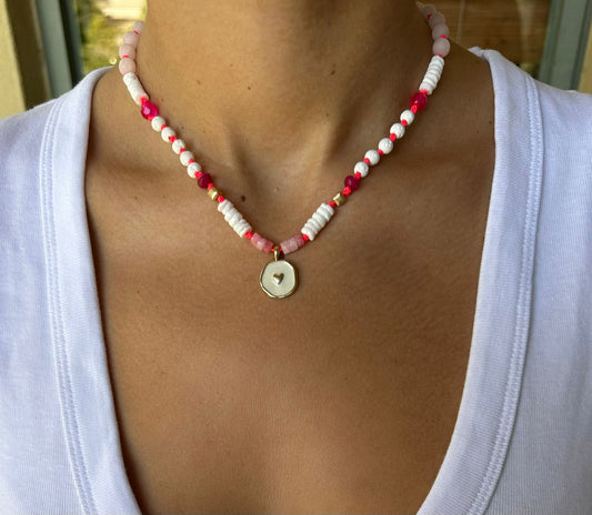 Limited Edition Pink Delight with a Golden Heart Pendant necklace